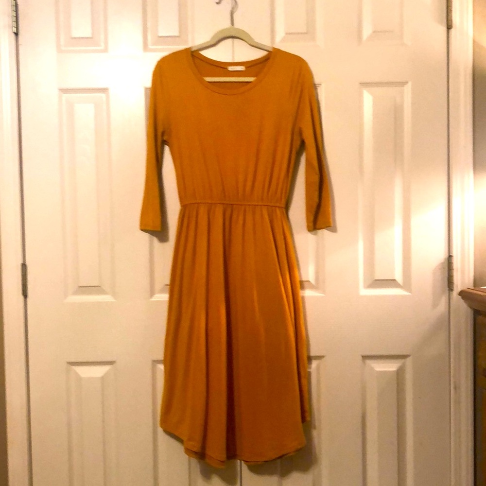 Mustard Yellow Knit Midi Dress